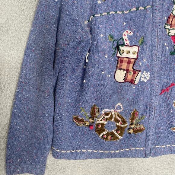 Vintage Basic Editions Ramie full zip sweater confetti embroidered christmas XL - Picture 5 of 10